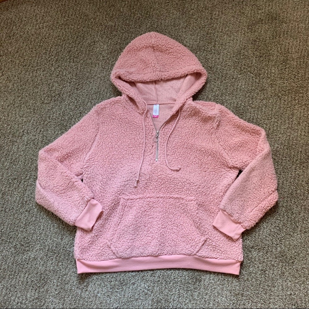 Light Pink Sherpa Hooded Quarter Zip